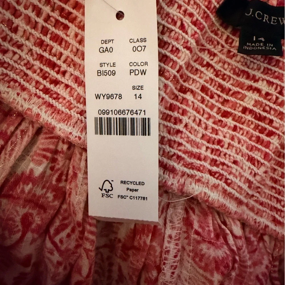 J. Crew Women Top Gathered Bust Lurex Gauze Camisole Pink Dandelions NEW NWT